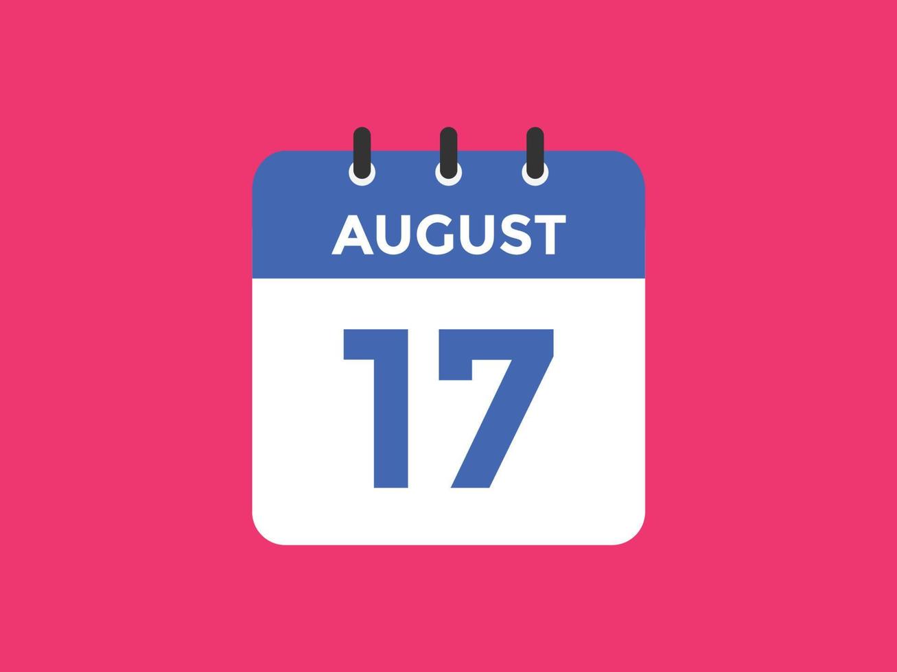 august 17 calendar reminder. 17th august daily calendar icon template. Calendar 17th august icon Design template. Vector illustration