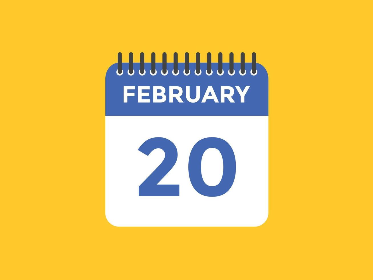 february 20 calendar reminder. 20th february daily calendar icon template. Calendar 20th february icon Design template. Vector illustration