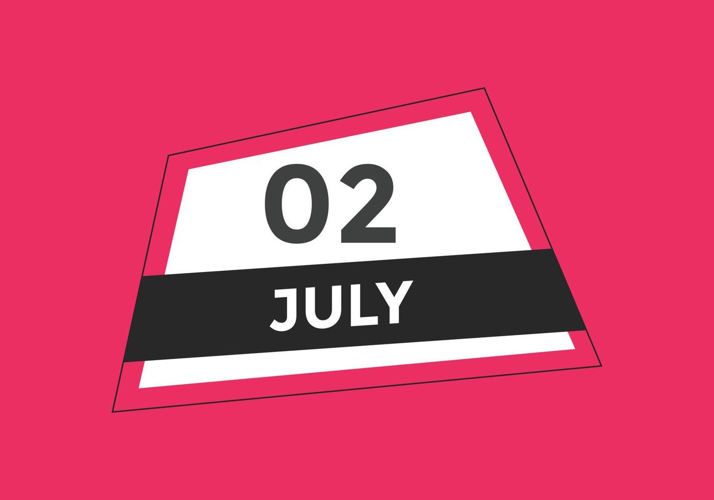 july 2 calendar reminder. 2nd july daily calendar icon template. Calendar 2nd july icon Design template. Vector illustration