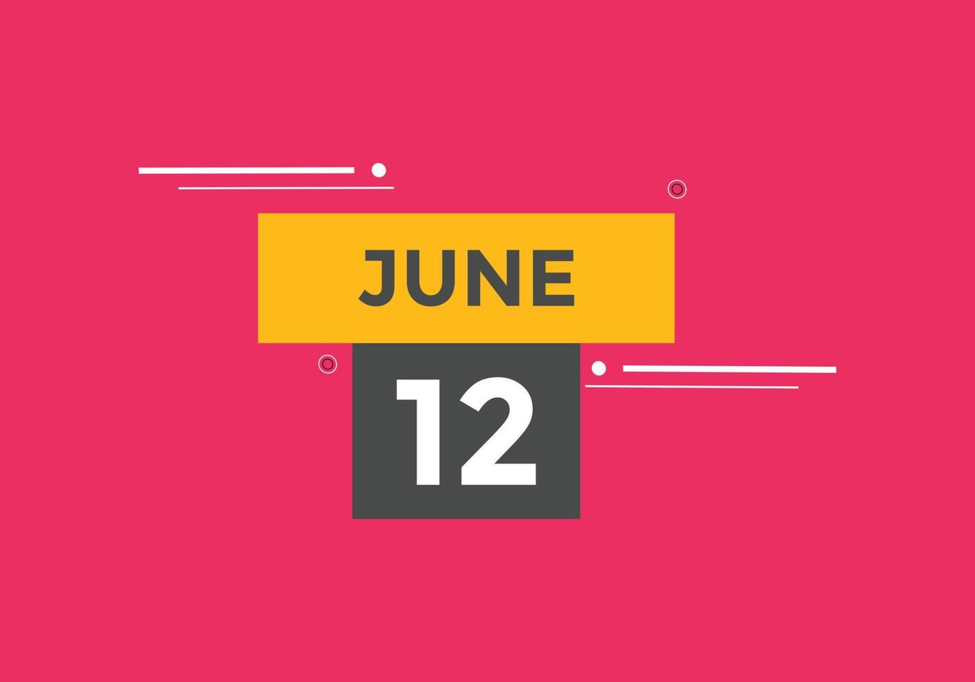 june 12 calendar reminder. 12th june daily calendar icon template. Calendar 12th june icon Design template. Vector illustration