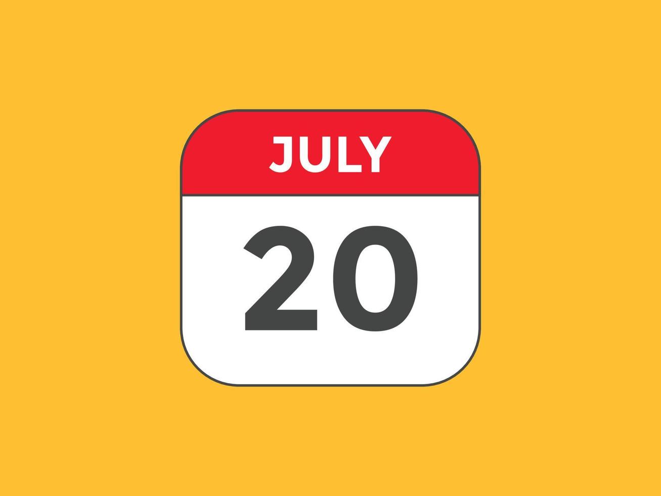 july 20 calendar reminder. 20th july daily calendar icon template. Calendar 20th july icon Design template. Vector illustration