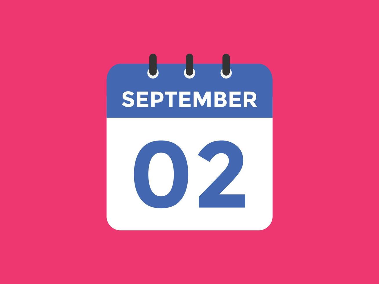 september 2 calendar reminder. 2nd september daily calendar icon template. Calendar 2nd september icon Design template. Vector illustration