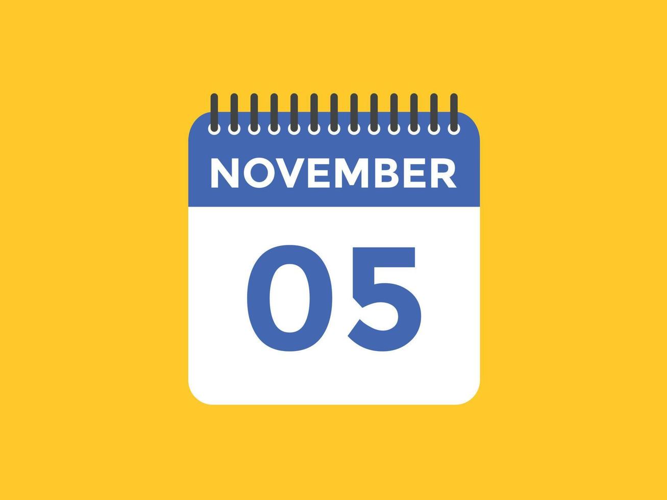 november 5 calendar reminder. 5th november daily calendar icon template. Calendar 5th november icon Design template. Vector illustration