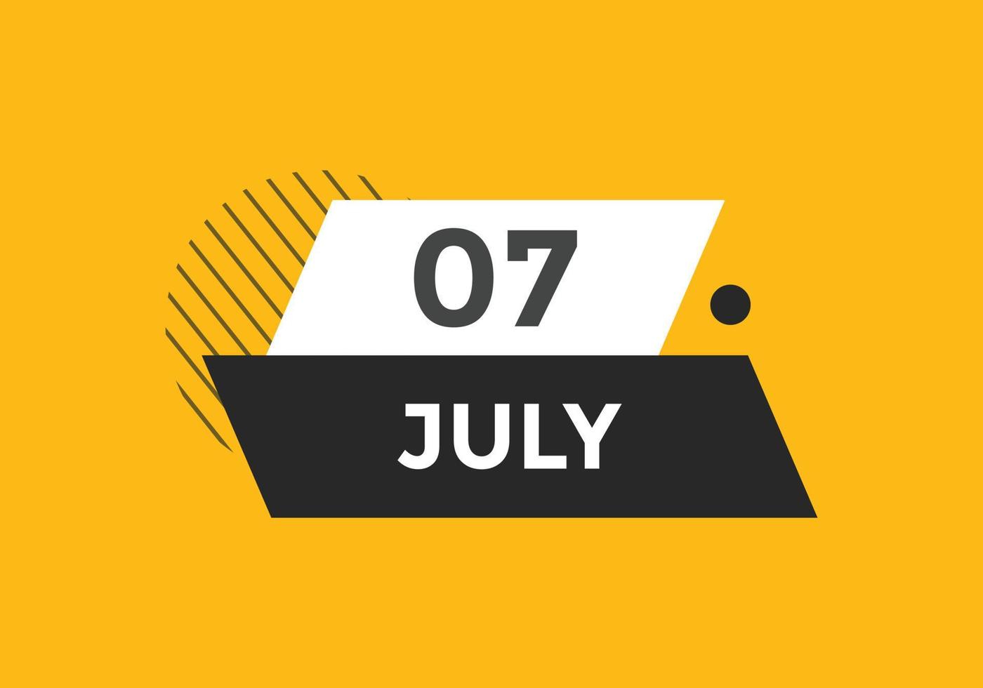 july 7 calendar reminder. 7th july daily calendar icon template. Calendar 7th july icon Design template. Vector illustration