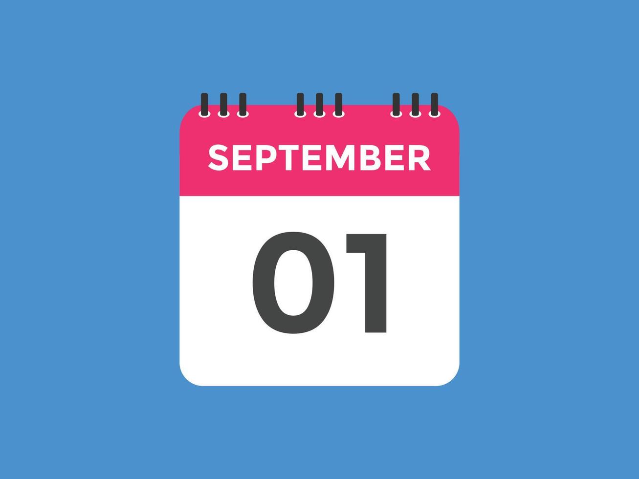 Recordatorio del calendario del 1 de septiembre. Plantilla de icono de calendario diario del 1 de septiembre. plantilla de diseño de icono de calendario 1 de septiembre. ilustración vectorial vector