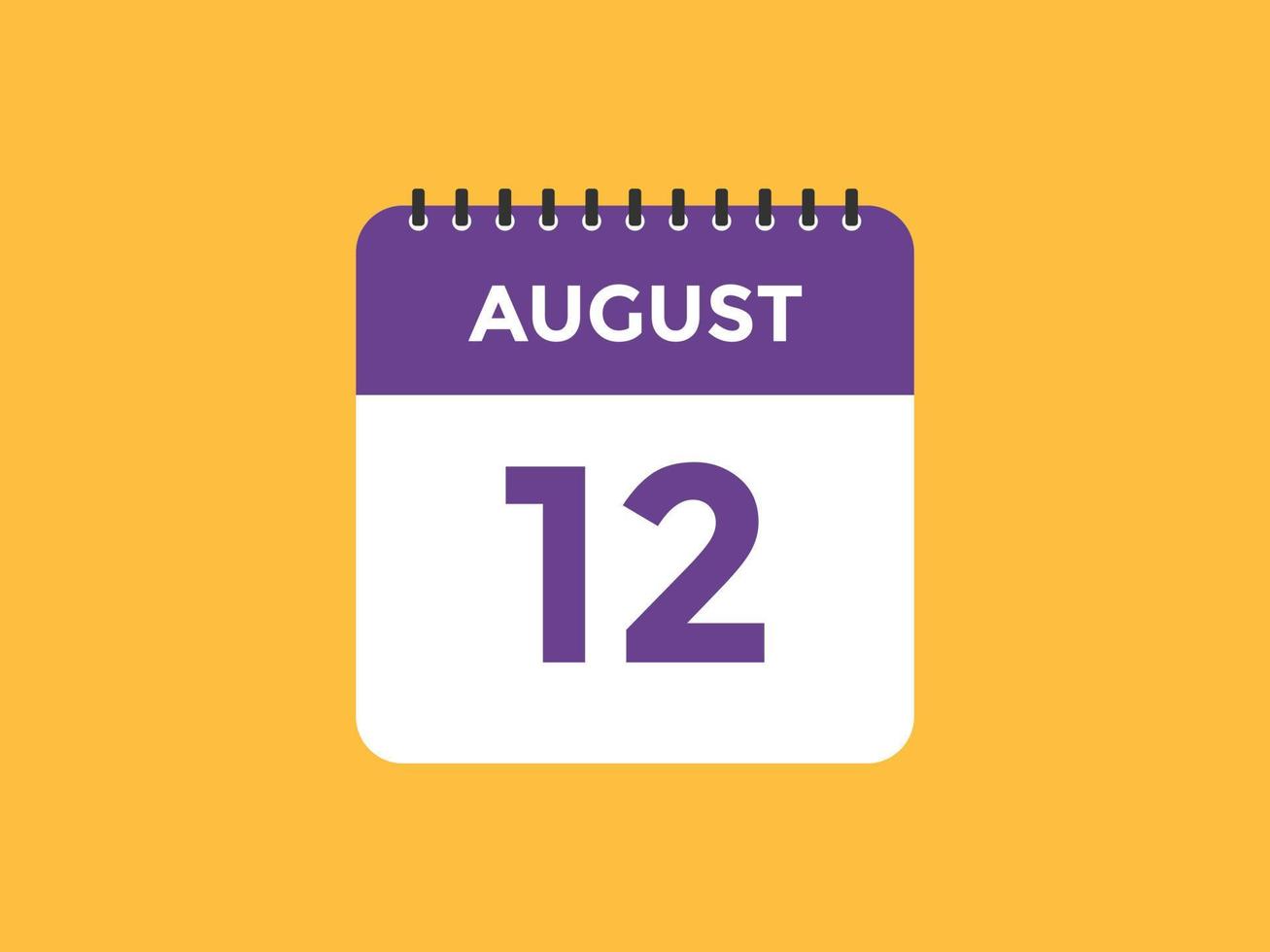 august 12 calendar reminder. 12th august daily calendar icon template. Calendar 12th august icon Design template. Vector illustration