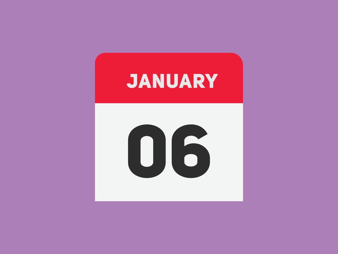 Recordatorio del calendario del 6 de enero. Plantilla de icono de calendario diario del 6 de enero. plantilla de diseño de icono de calendario 6 de enero. ilustración vectorial vector