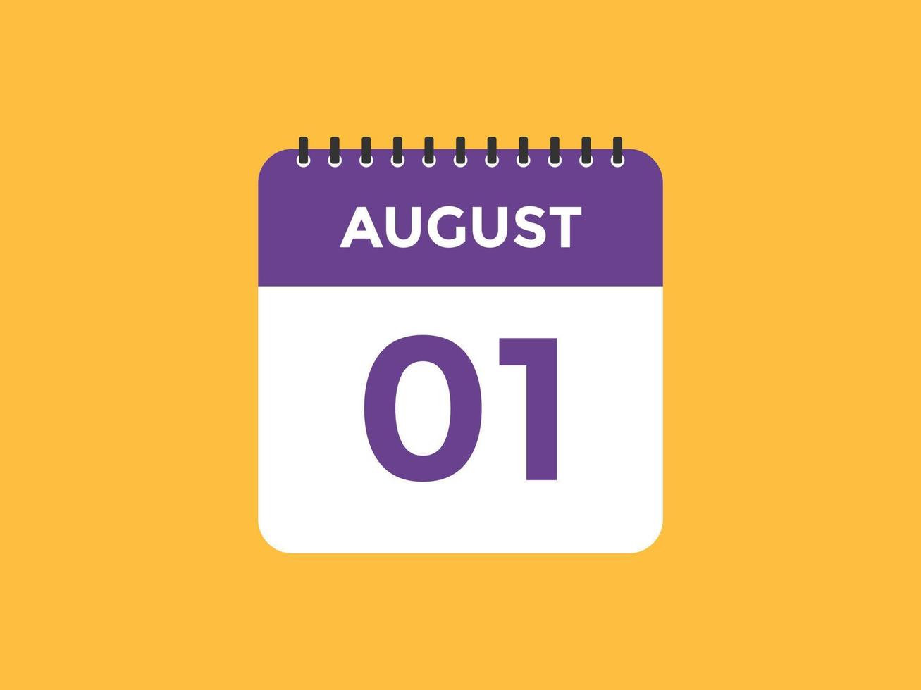 august 1 calendar reminder. 1st august daily calendar icon template. Calendar 1st august icon Design template. Vector illustration