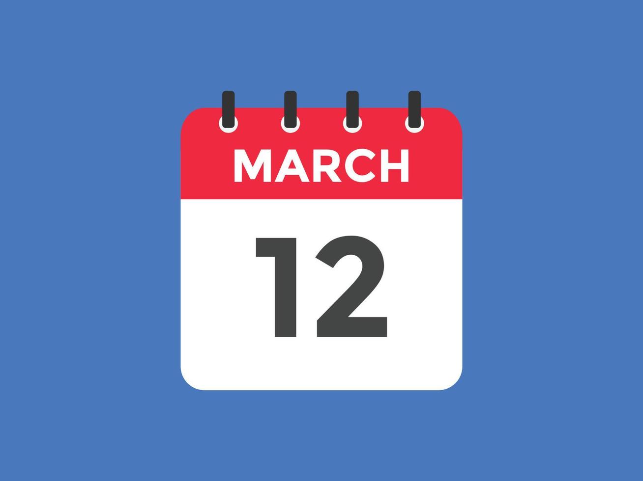 Recordatorio del calendario del 12 de marzo. Plantilla de icono de calendario diario del 12 de marzo. plantilla de diseño de icono de calendario 12 de marzo. ilustración vectorial vector