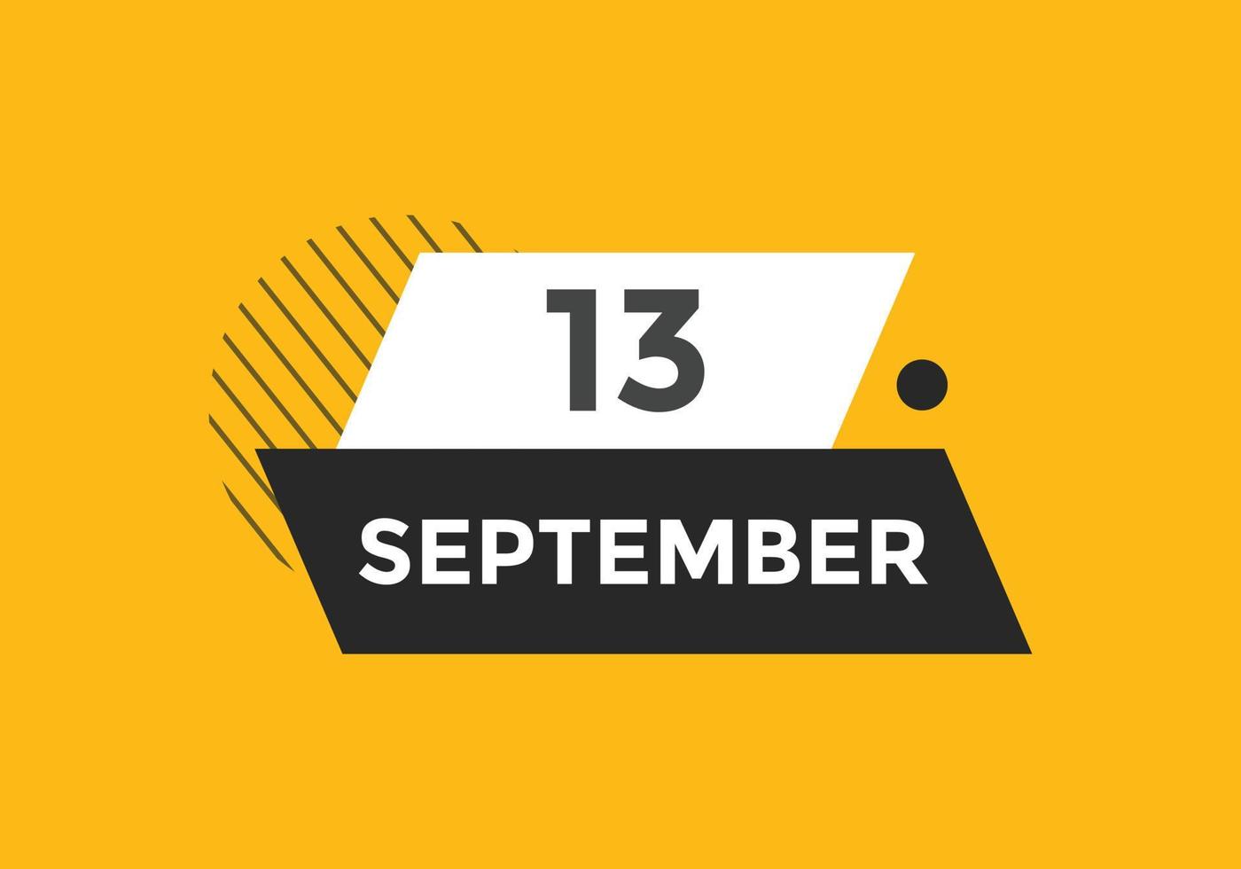 september 13 calendar reminder. 13th september daily calendar icon template. Calendar 13th september icon Design template. Vector illustration