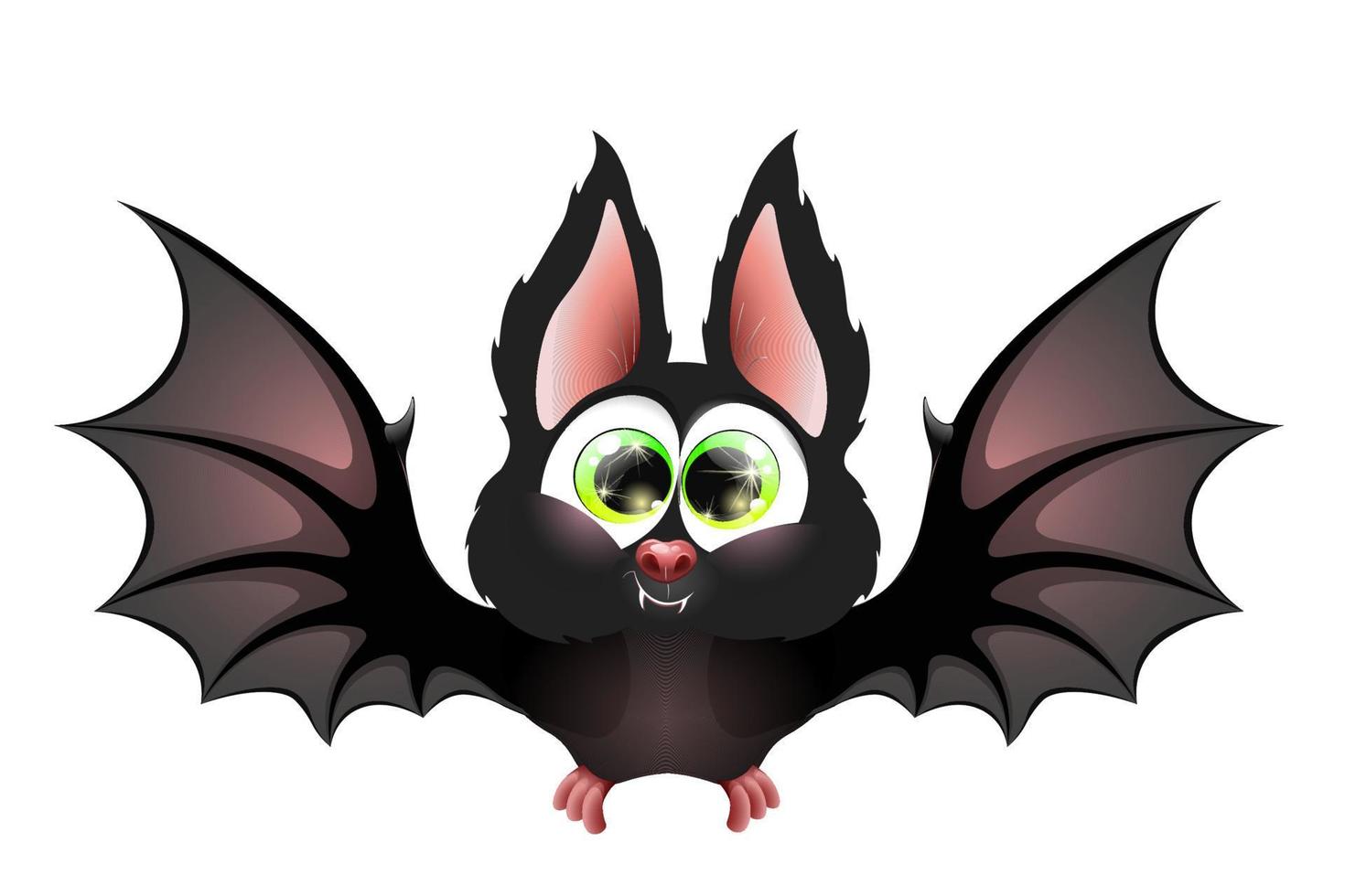 Funny cartoon fluffy black bat. Isolated vector