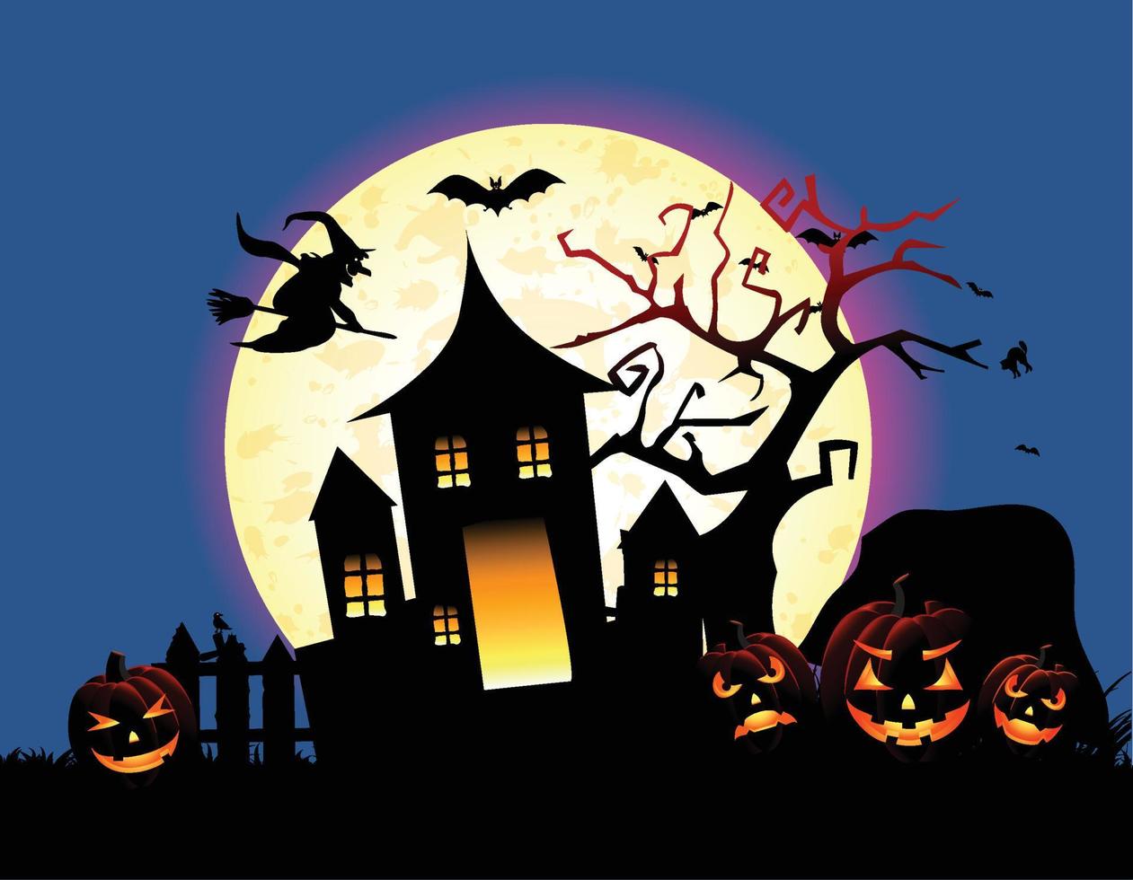 Halloween background with flying witch on the full moon vector