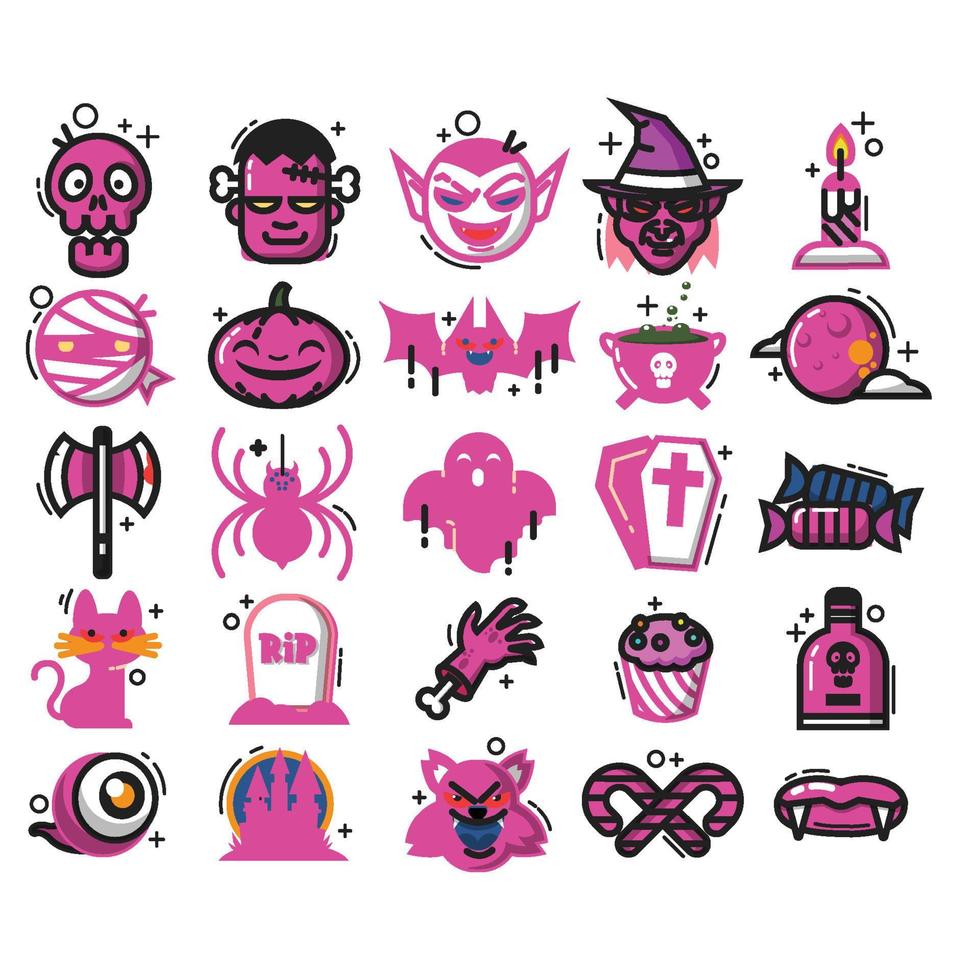 set of pink halloween icons vector