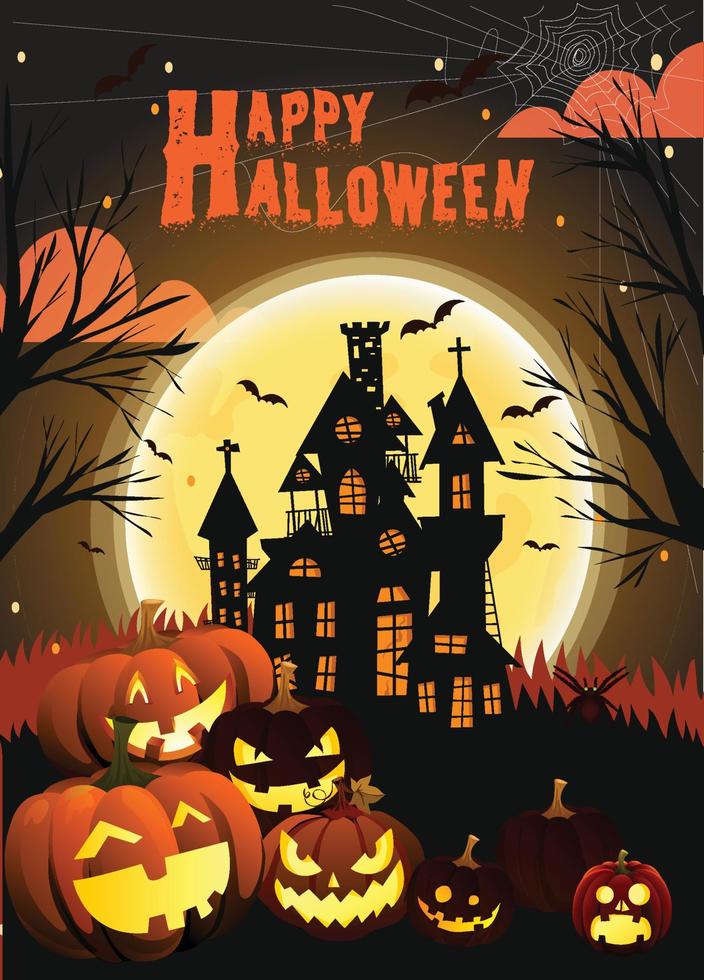 Halloween party flyer design with pumpkins vector