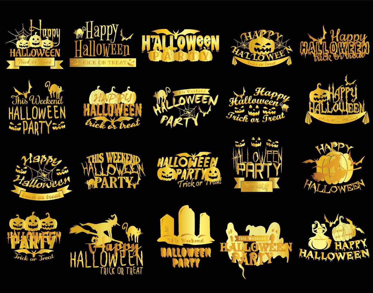 Gold Halloween horror eerie banners vector