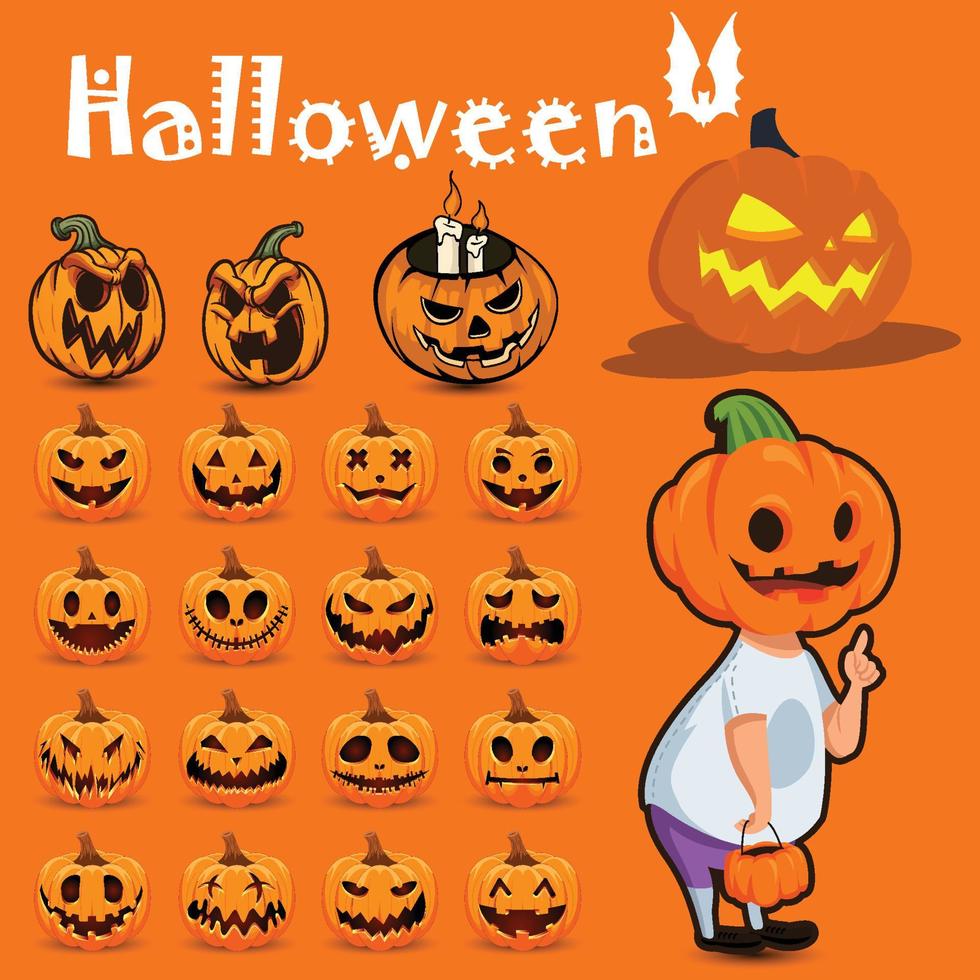 conjunto de ilustraciones de calabaza de halloween aterradora vector