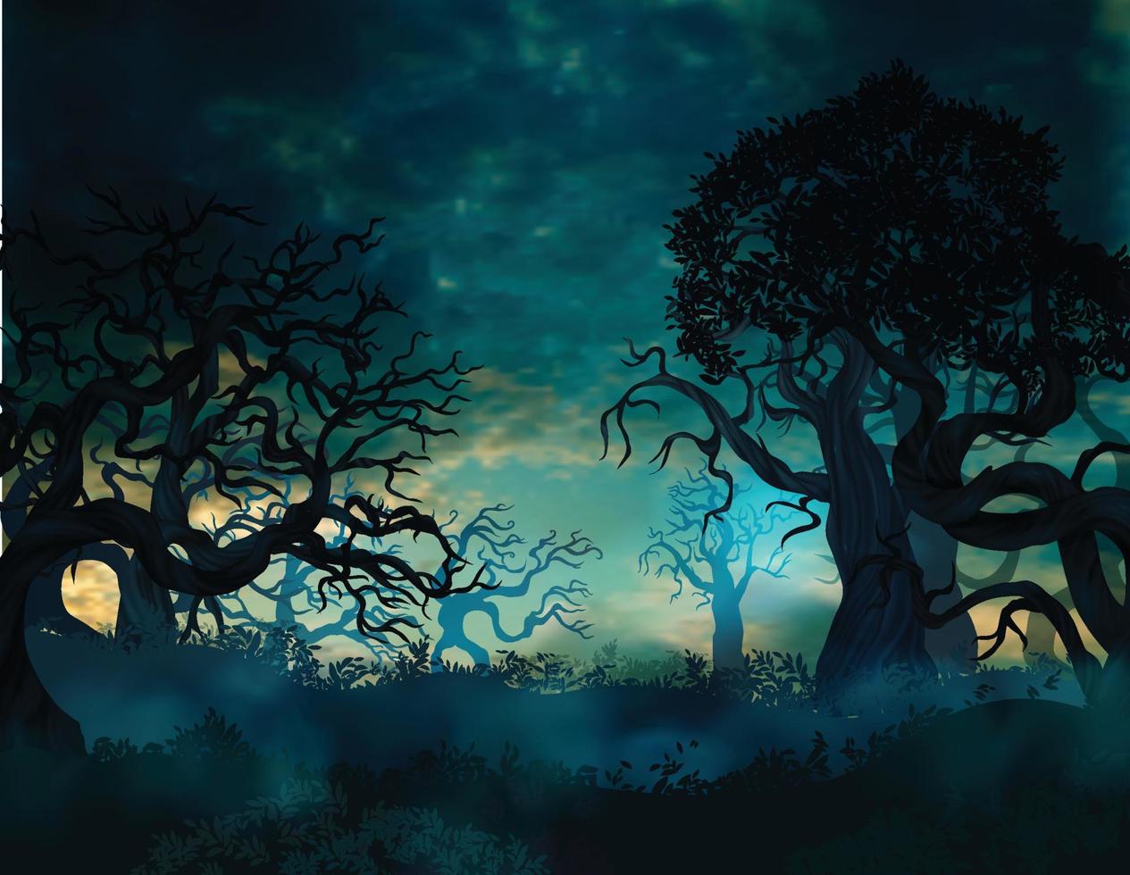 Spooky woods at night on Halloween vector