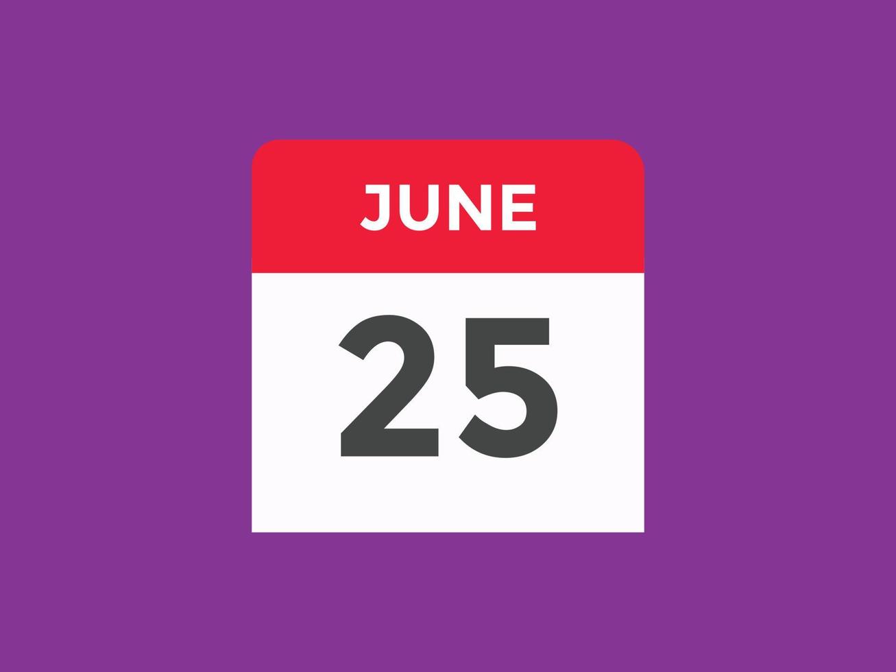 june 25 calendar reminder. 25th june daily calendar icon template. Calendar 25th june icon Design template. Vector illustration