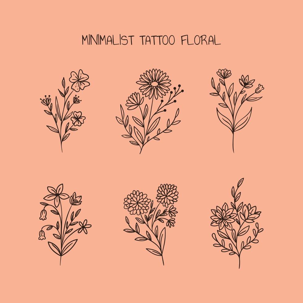 tatuaje minimalista floral vector