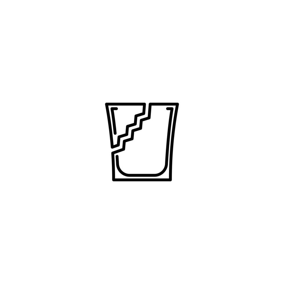 icono de vaso de chupito roto sobre fondo blanco. simple, línea, silueta y estilo limpio. en blanco y negro. adecuado para símbolo, signo, icono o logotipo vector