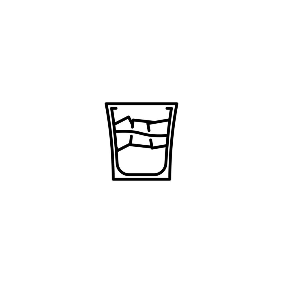 icono de vaso de chupito con cubo de hielo sobre fondo blanco. simple, línea, silueta y estilo limpio. en blanco y negro. adecuado para símbolo, signo, icono o logotipo vector