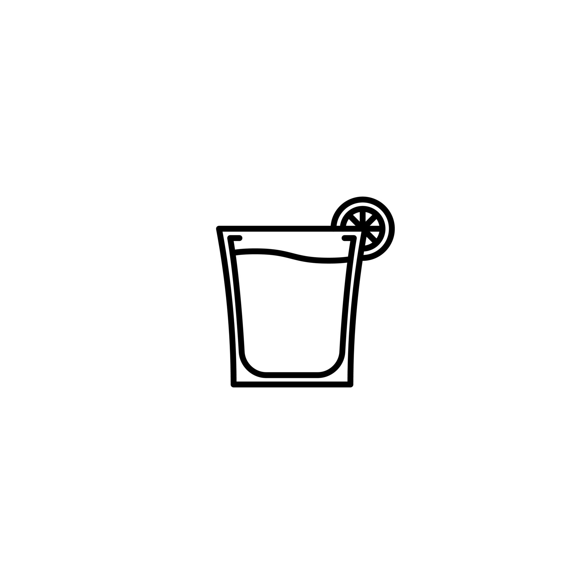 shot glass icon with lemon slice on white background. simple, line
