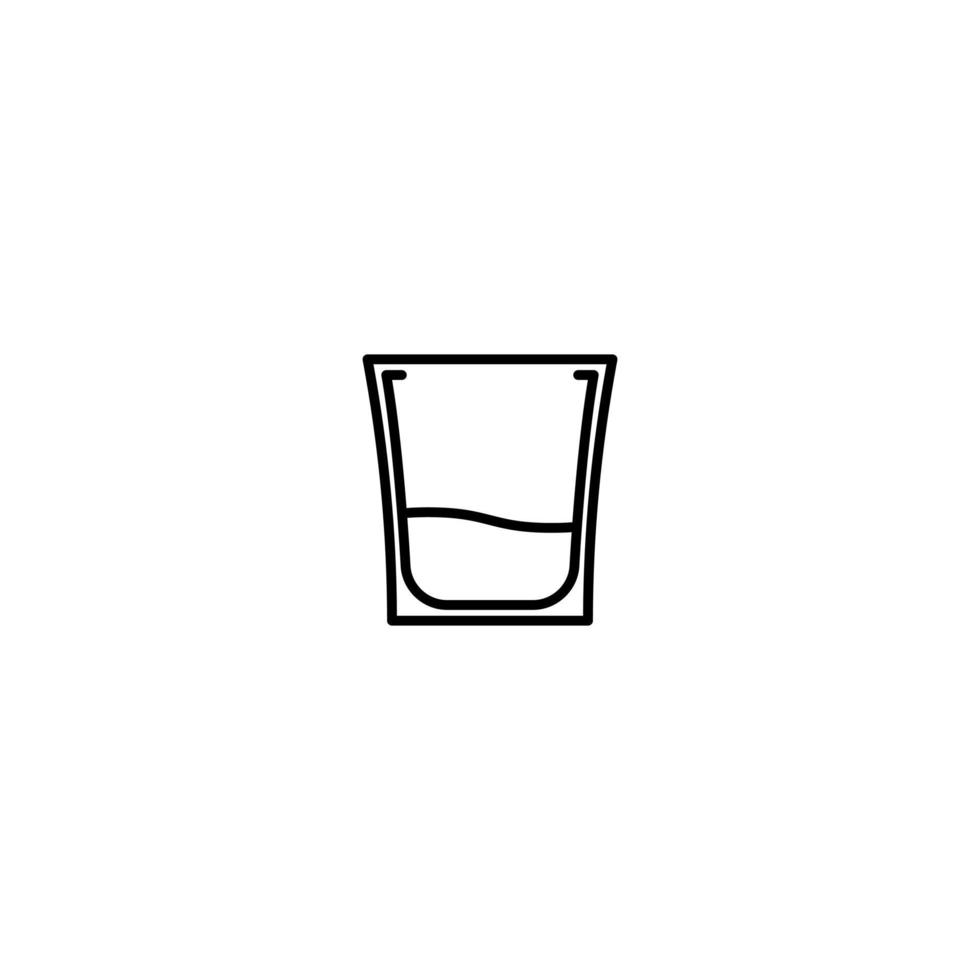 icono de vaso de chupito con medio lleno de agua sobre fondo blanco. simple, línea, silueta y estilo limpio. en blanco y negro. adecuado para símbolo, signo, icono o logotipo vector