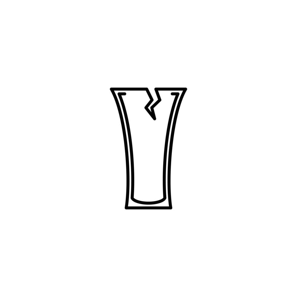 cracked soft drink glass icon on white background. simple, line, silhouette and clean style. black and white. suitable for symbol, sign, icon or logo vector