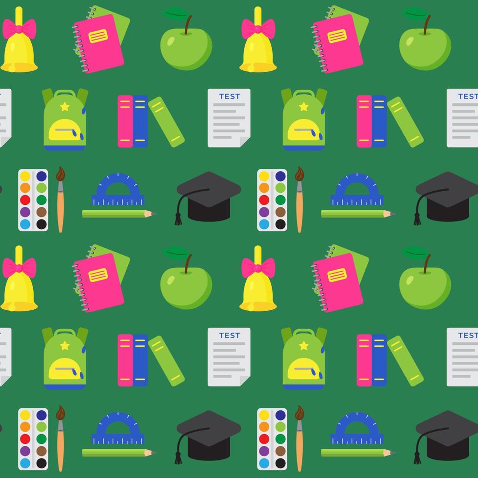 Seamless pattern with school and educational elements. Objects for art, stationery. Print for textile, clothes, book cover, wrapping paper, design and decor. Colorful background. Back to school vector