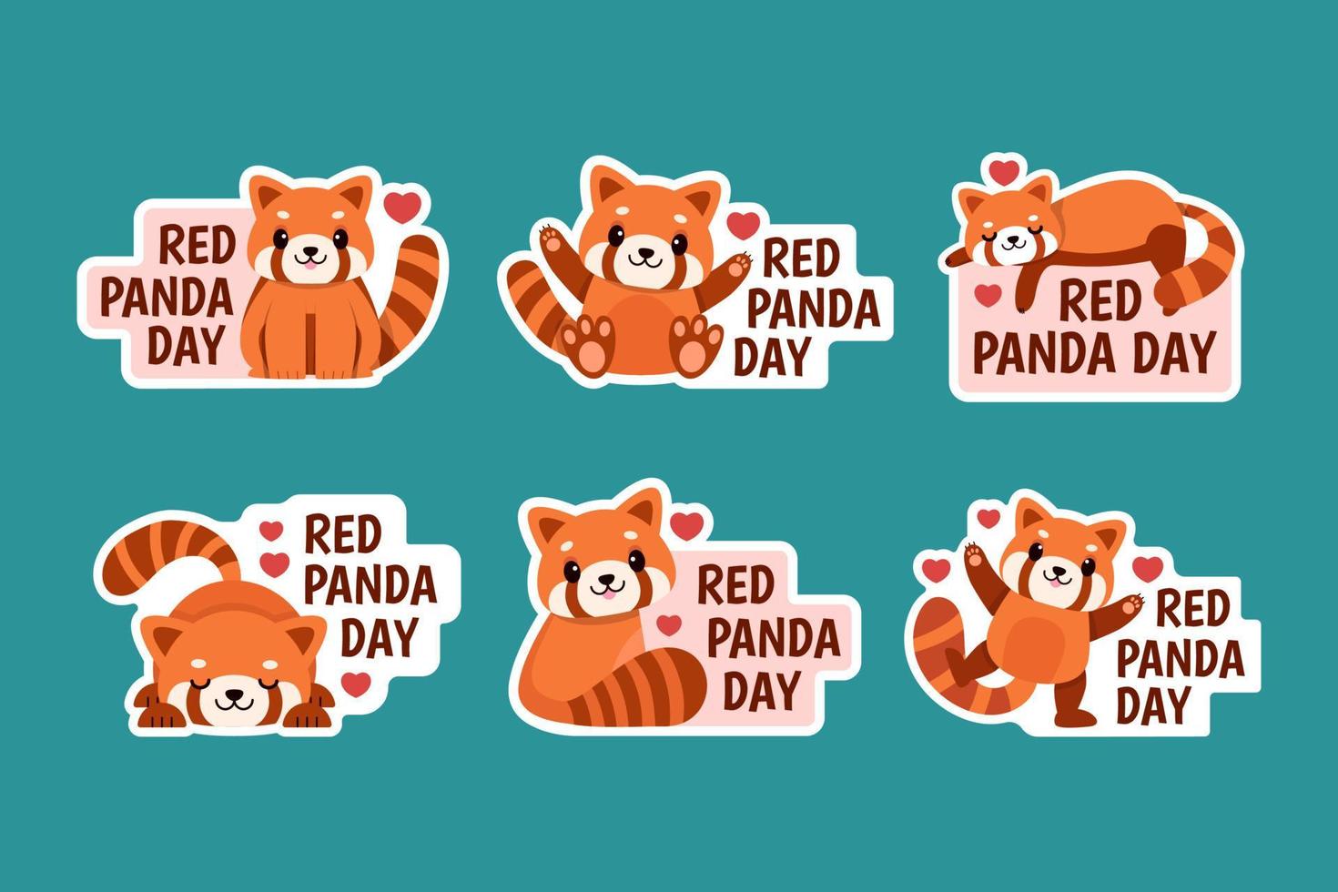 colección de pegatinas del día internacional del panda rojo vector