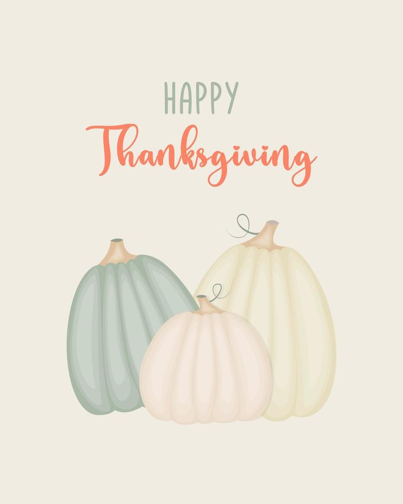 Happy Thanksgiving  card banner with pumpkins, pastel colors, tenderness, elegant. vector