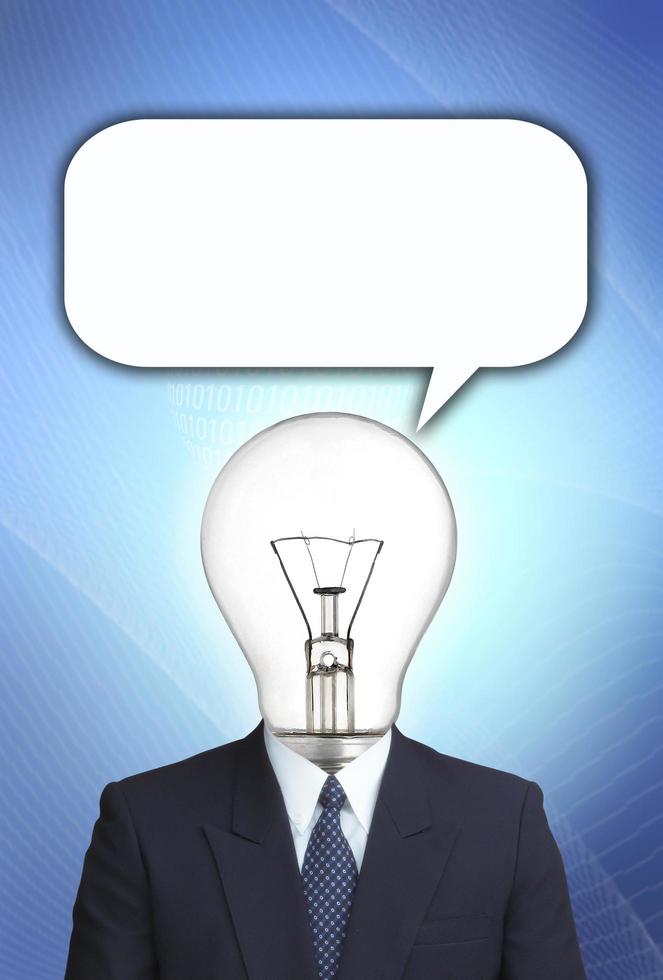 businessman  and lamp-head with thought bubble photo