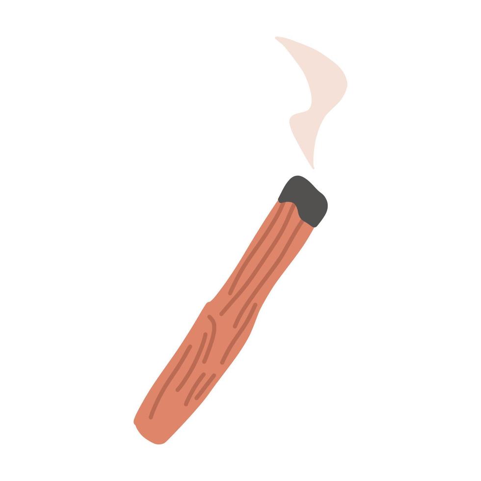 palo de palo santo ardiente, ilustración vectorial plana aislada en fondo blanco. elemento dibujado a mano de palo sagrado. icono con concepto de meditación, yoga y espiritualidad. vector