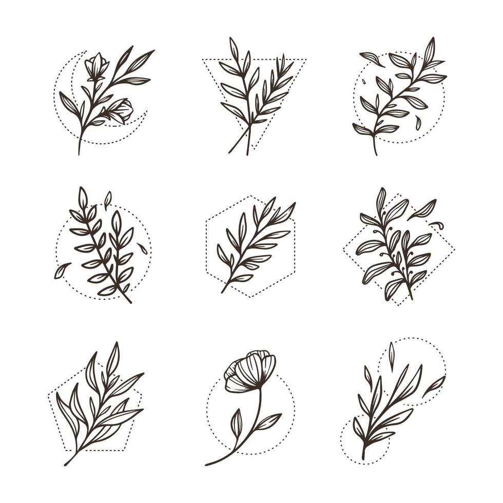 colección de tatuajes florales minimalistas dibujados a mano vector