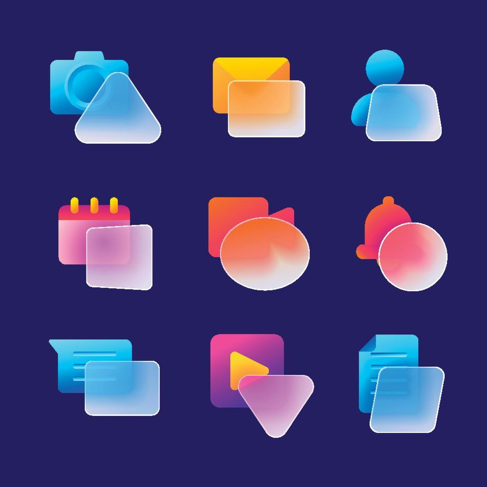 colección de iconos de morfismo de vidrio de icono de interfaz de usuario vector