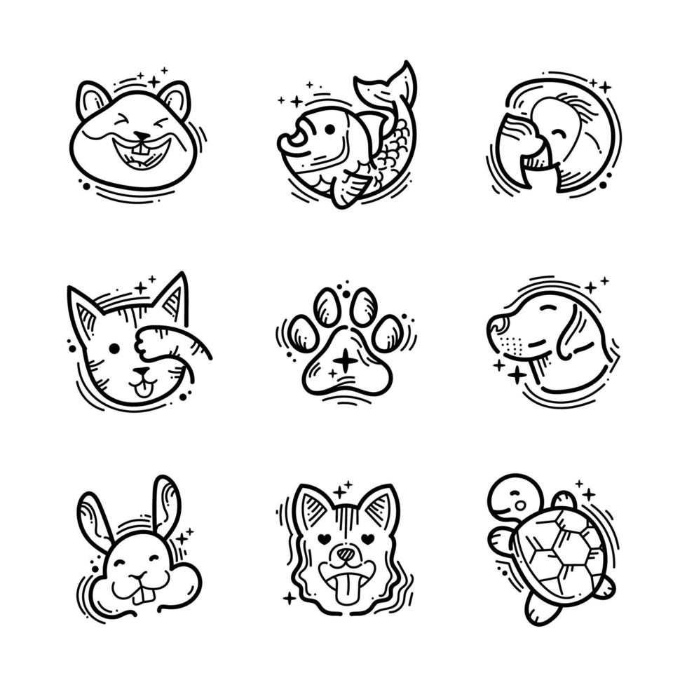 Cute Expressive Pet Tattoo Doodle vector