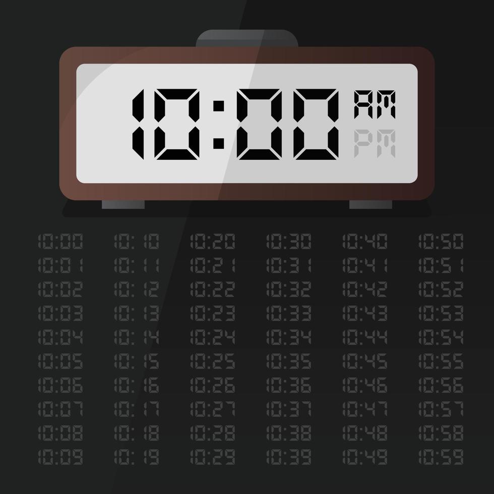 Digital clock displaying 10 o'clock with digital number set eps 10 free vector
