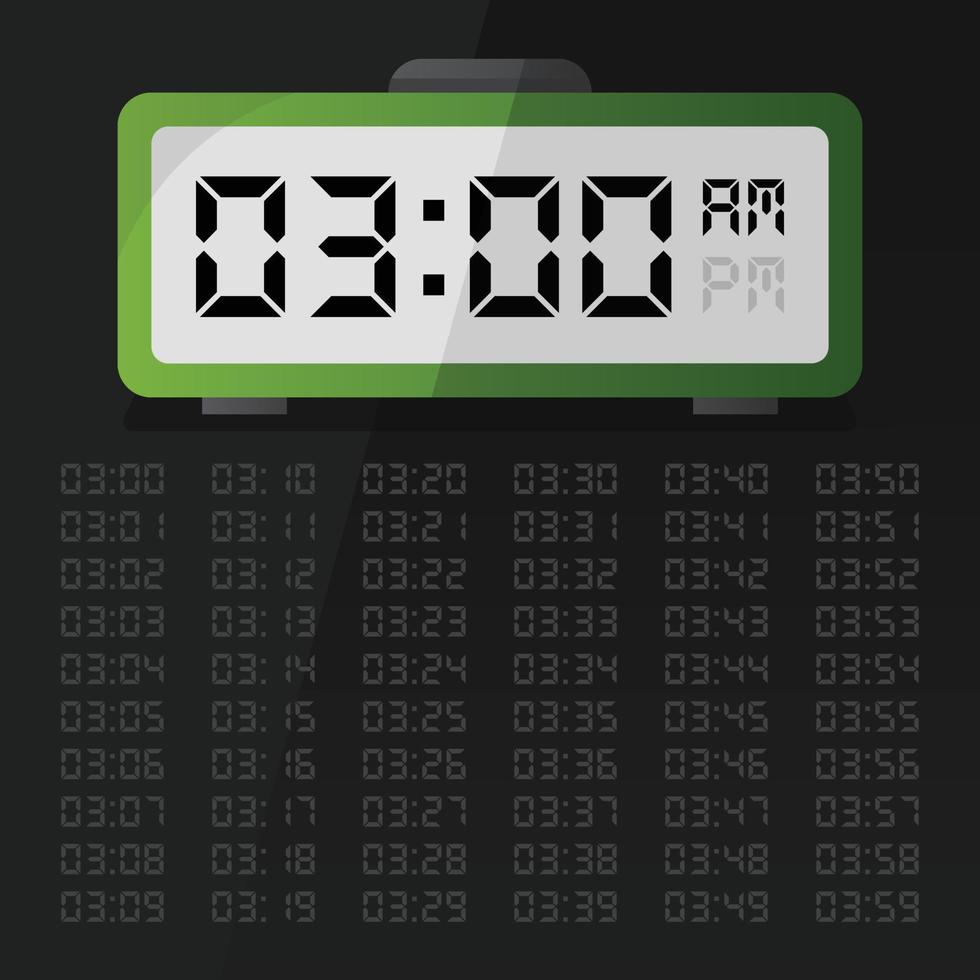 Digital clock displaying 3 o'clock with digital number set eps 10 free vector