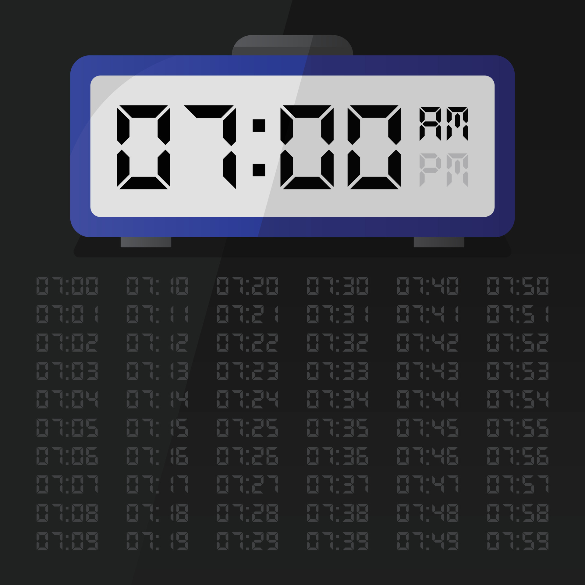 Digital clock displaying 7 o'clock with digital number set eps 10 free