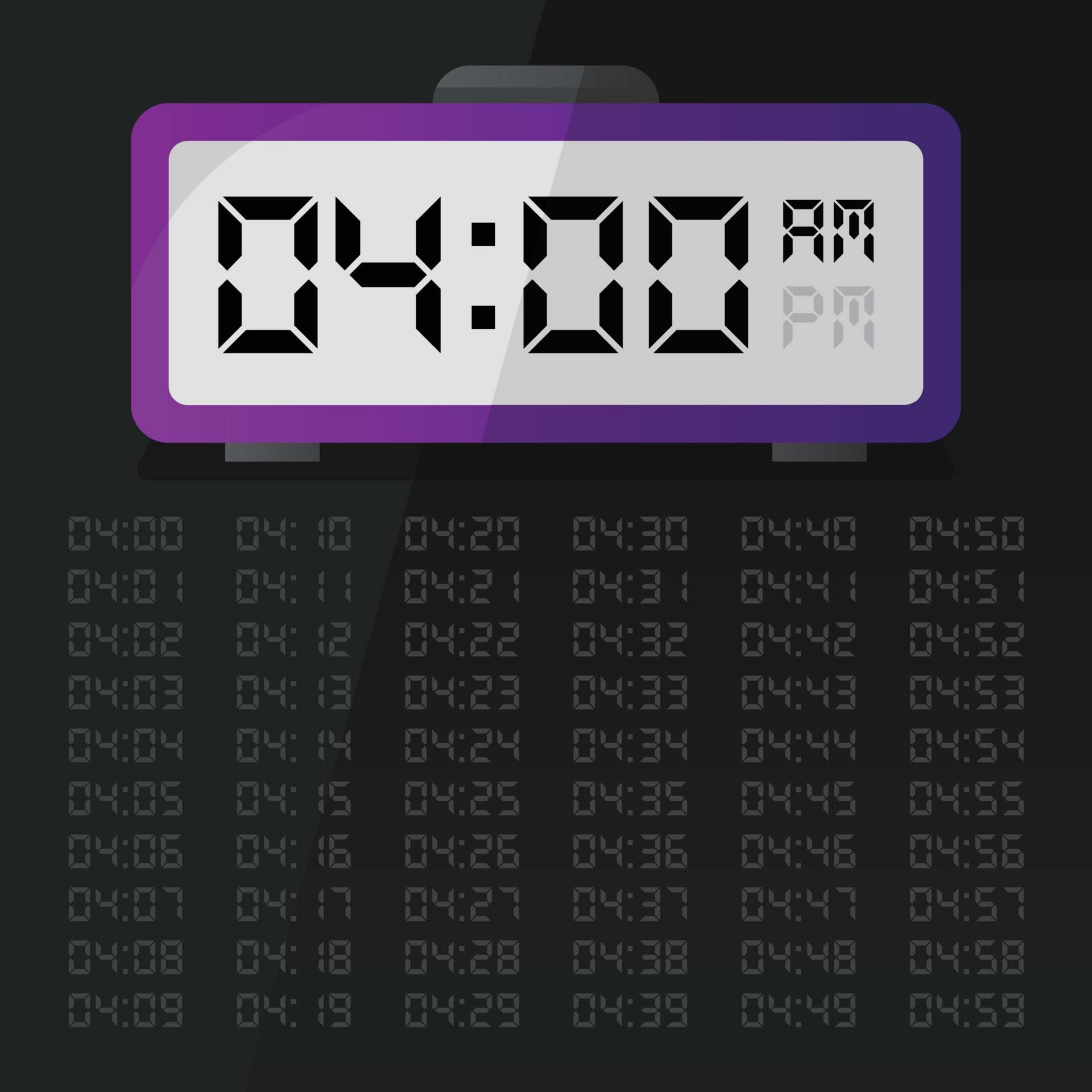 reloj digital que muestra las 4 en punto con el conjunto de números