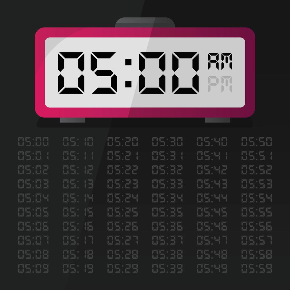 reloj digital que muestra las 5 en punto con el conjunto de números digitales eps 10 vector gratis