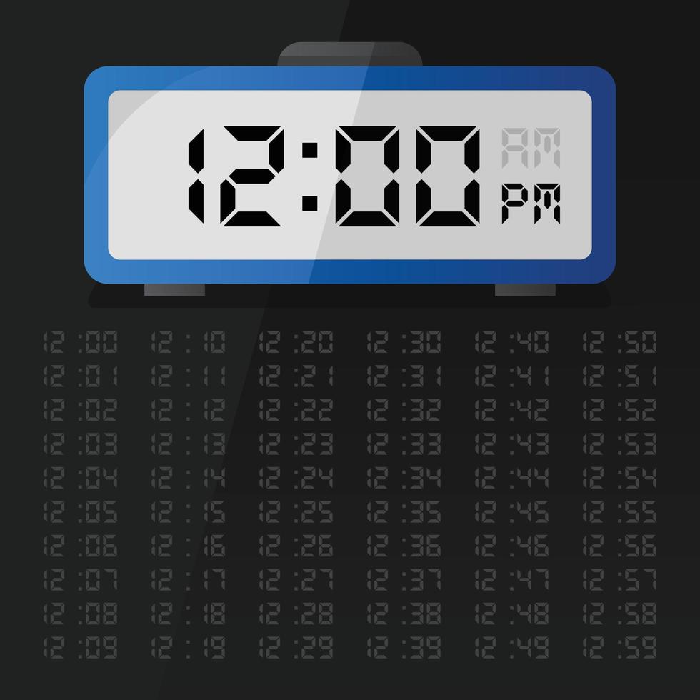 Digital clock displaying 12 o'clock with digital number set eps 10 free vector