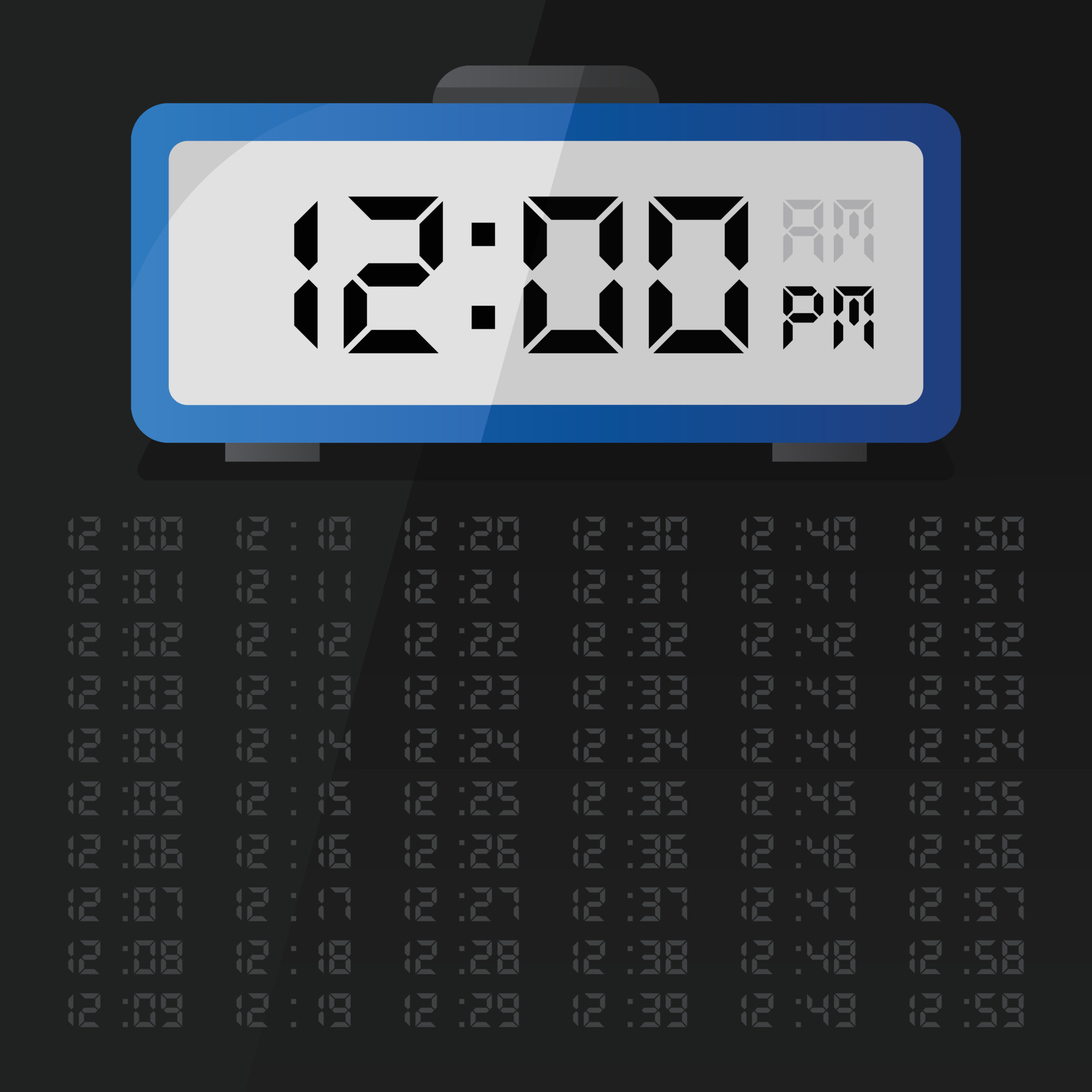 muestra Solicitud Embajador reloj digital que muestra las 12 en punto con el conjunto de números  digitales eps 10 vector gratis 11086905 Vector en Vecteezy