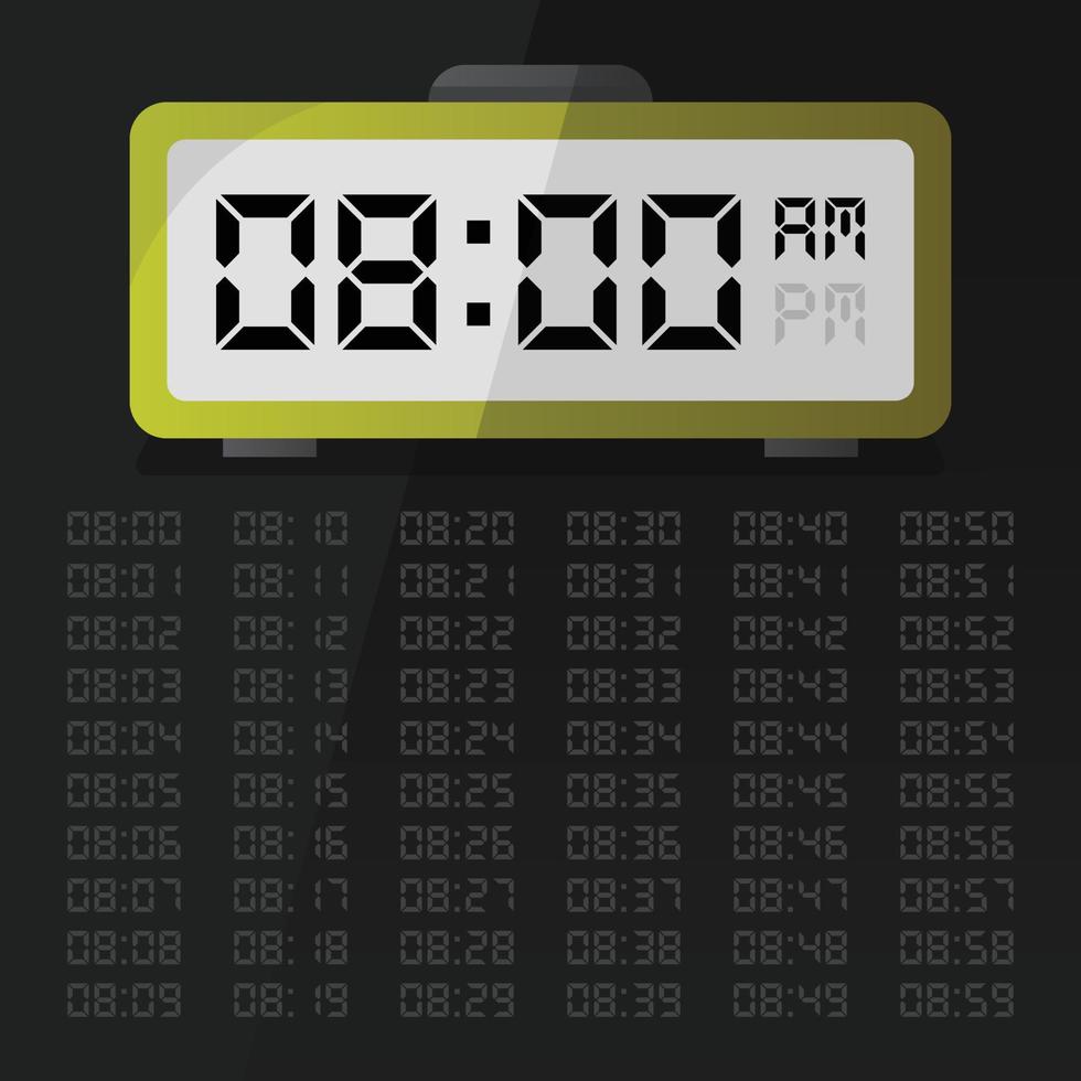 Digital clock displaying 8 o'clock with digital number set eps 10 free vector