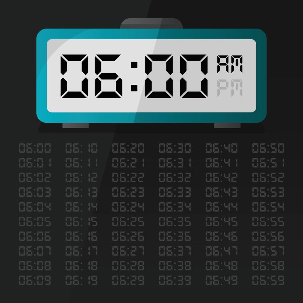 Digital clock displaying 6 o'clock with digital number set eps 10 free vector