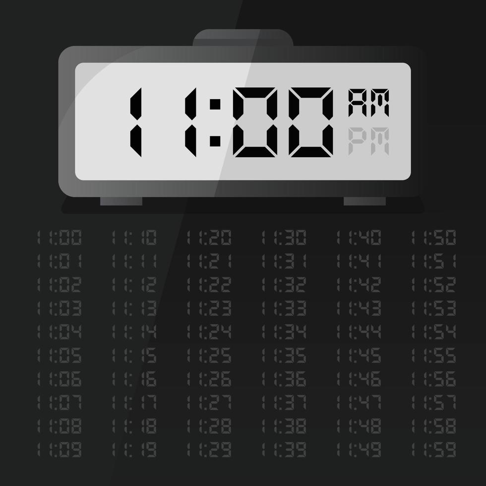 Digital clock displaying 11 o'clock with digital number set eps 10 free vector