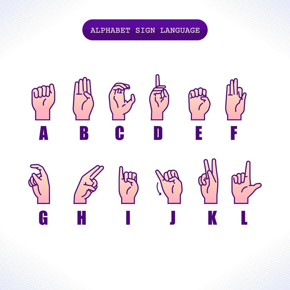 Alphabet Sign Language A-L Hand Character vector