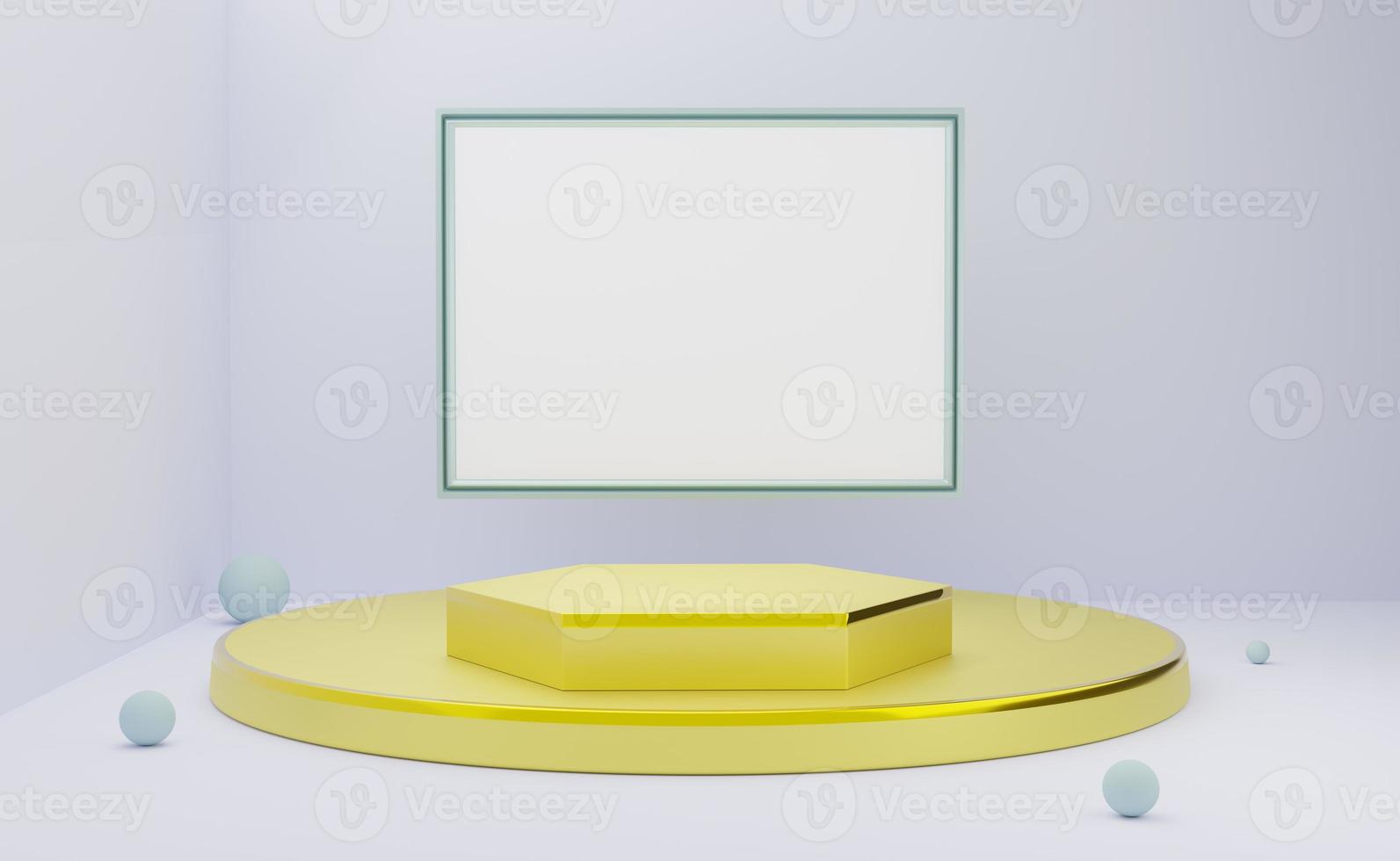 podium empty with frame in gray composition for modern stage display and minimalist mockup ,abstract showcase background ,Concept 3d illustration or 3d render photo