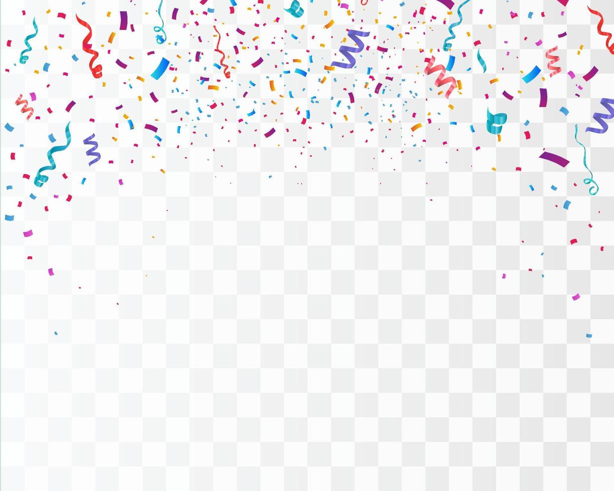 Colorful bright confetti isolated on transparent background. Festive vector illustration