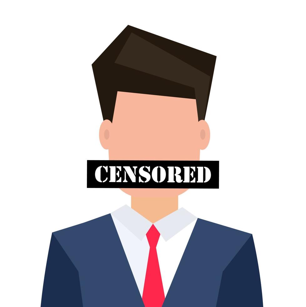 Censored concept. Man with censored sign on his face vector